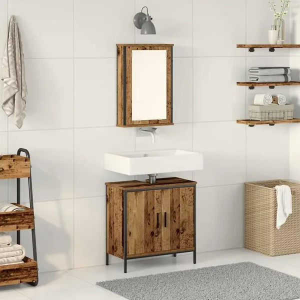 Ensemble de mobilier de salle de bain avec étagère 2 pcs Marron