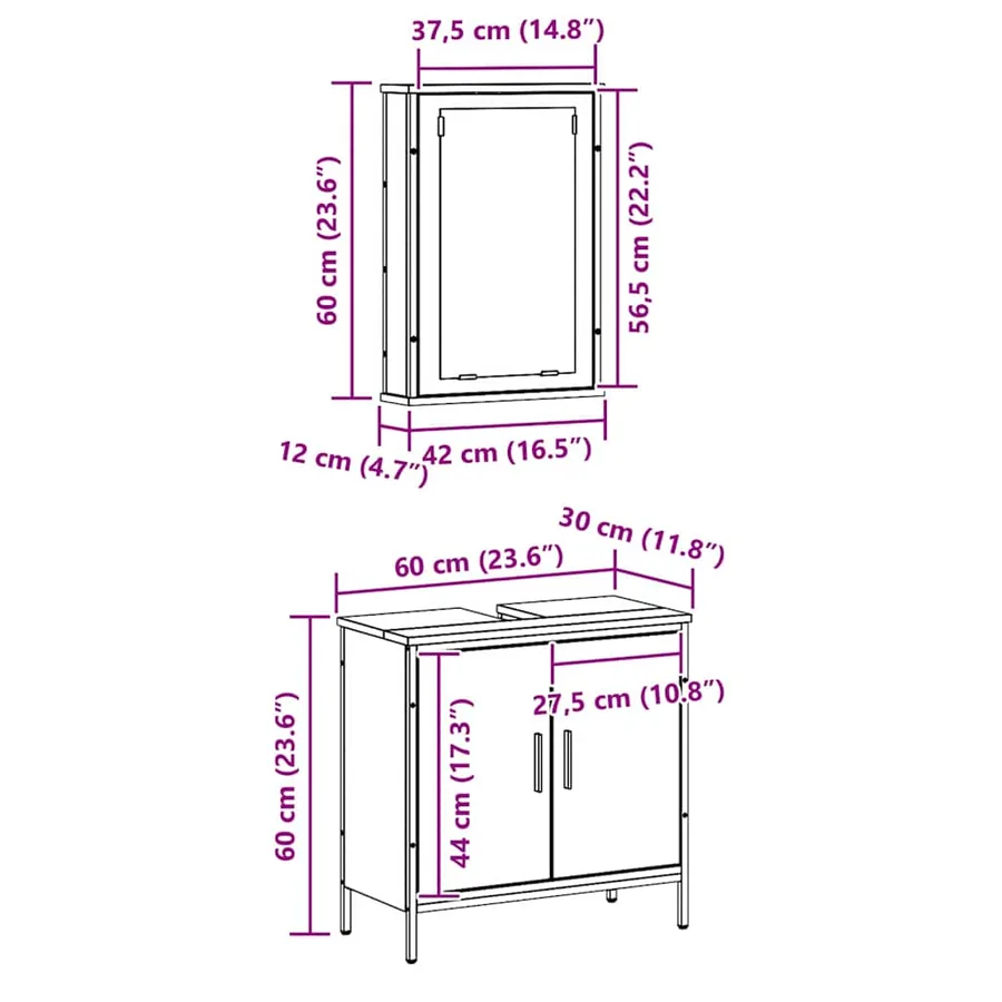 Ensemble de mobilier de salle de bain avec étagère 2 pcs Marron - 13
