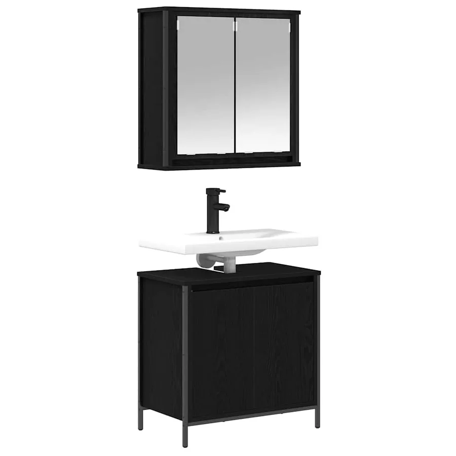 Ensemble de meubles de salle de bain 2 pcs en chêne noir et bois d'ingénierie - 7