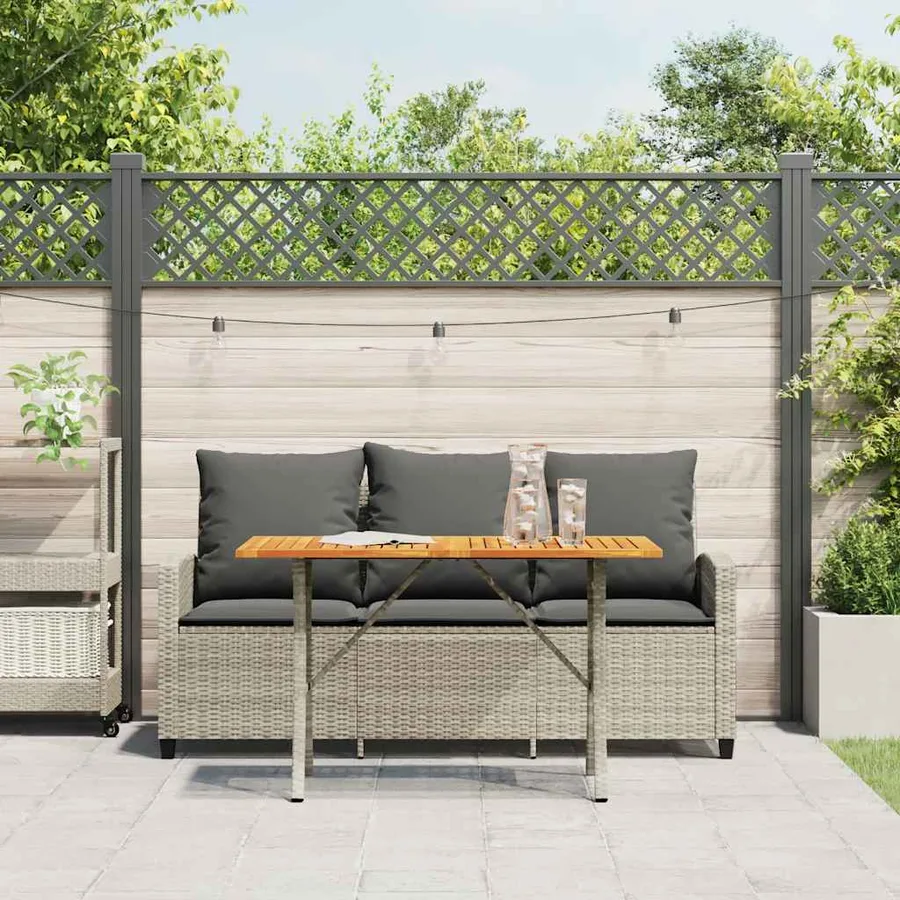 Canapé de jardin 3places coussins et table gris clair polyrotin - 4