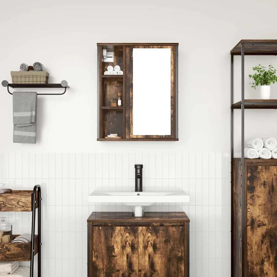 Armoire murale de salle de bain miroir chêne fumé 50x21x60 cm - 3