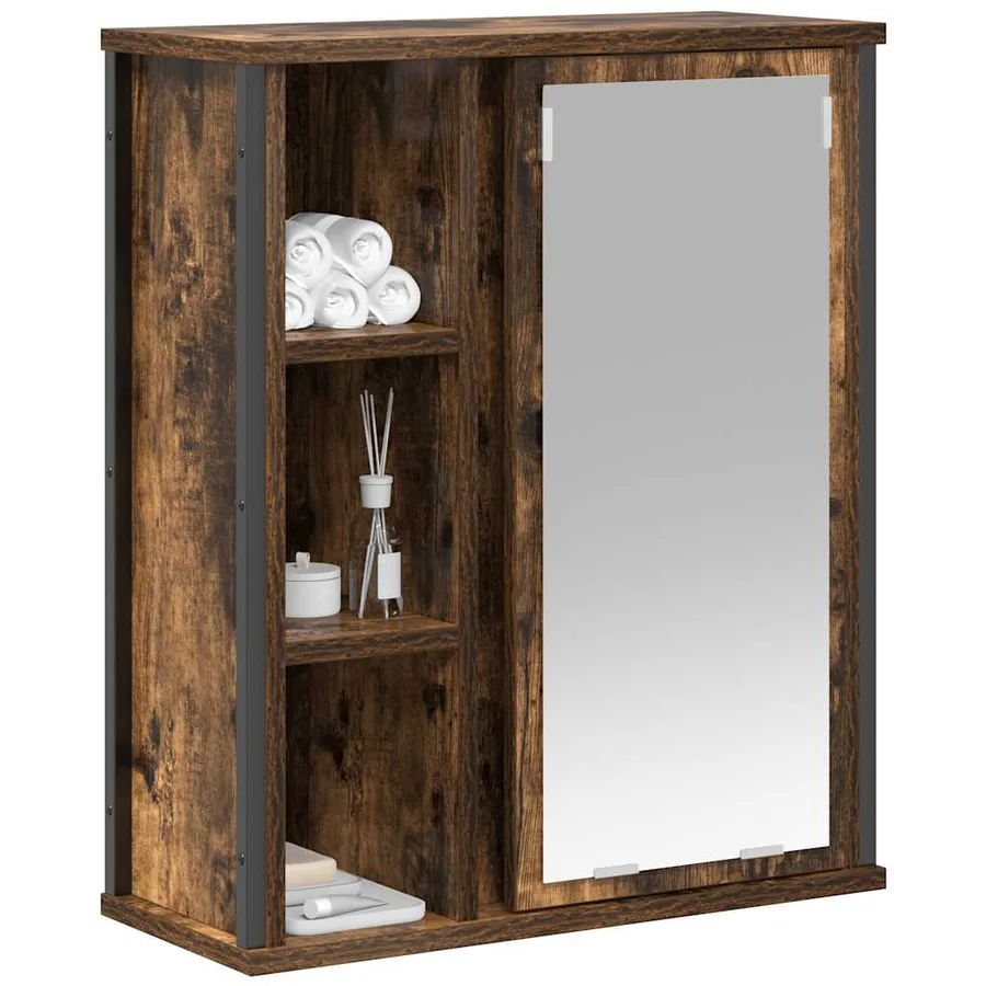 Armoire murale de salle de bain miroir chêne fumé 50x21x60 cm - 4