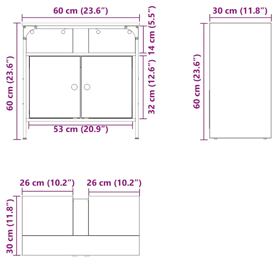 Armoire lavabo de salle de bain chêne noir 60x30x60 cm - 15