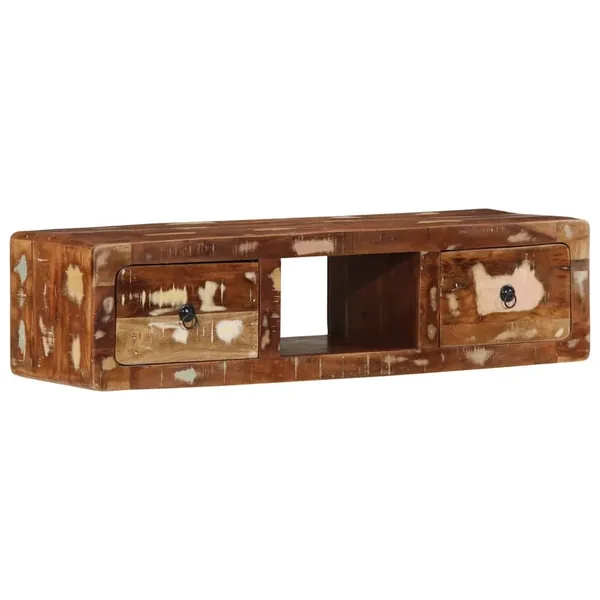 Meuble TV mural 100x32x25 cm bois massif de récupération