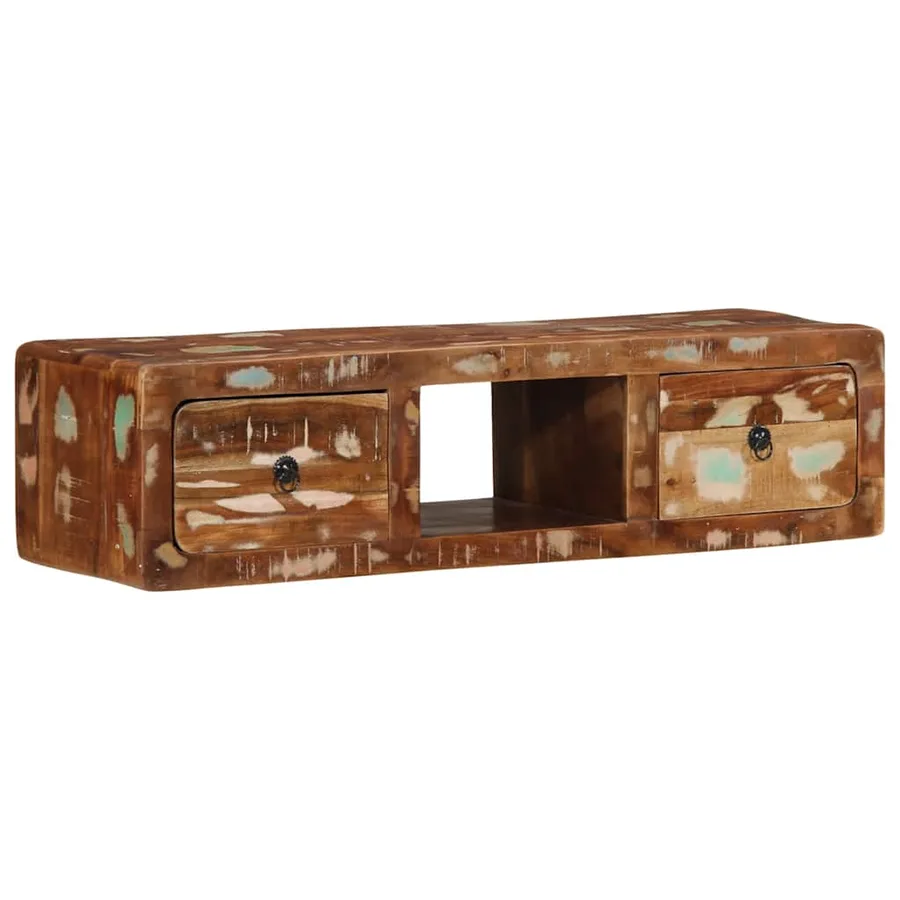 Meuble TV mural 100x32x25 cm bois massif de récupération - 12