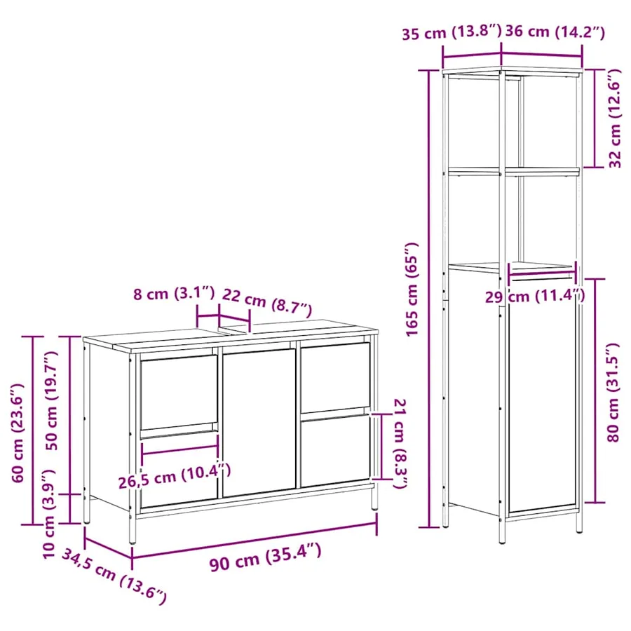 Ensemble de mobilier de salle de bain 2 pcs Bois d'ingénierie - 11
