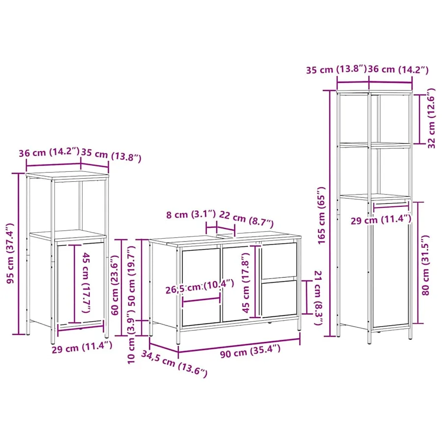 Ensemble de mobilier de salle de bain avec tiroir 3 pcs - 13