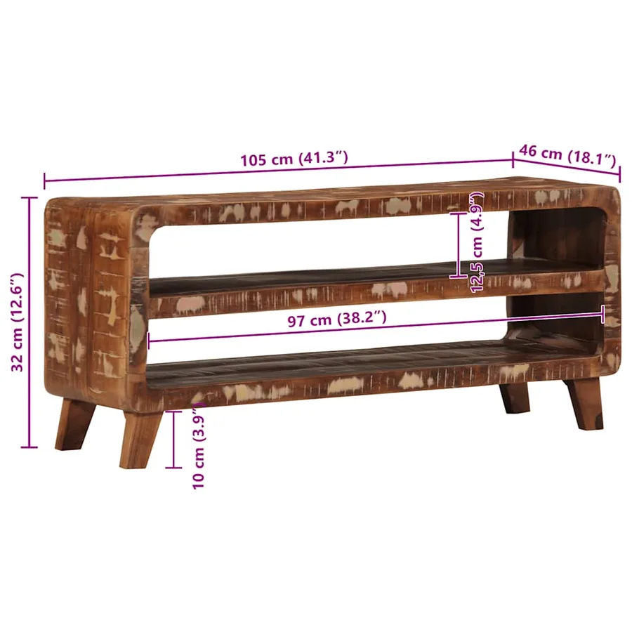 Meuble TV 105x46x32 cm Bois massif de récupération - 8