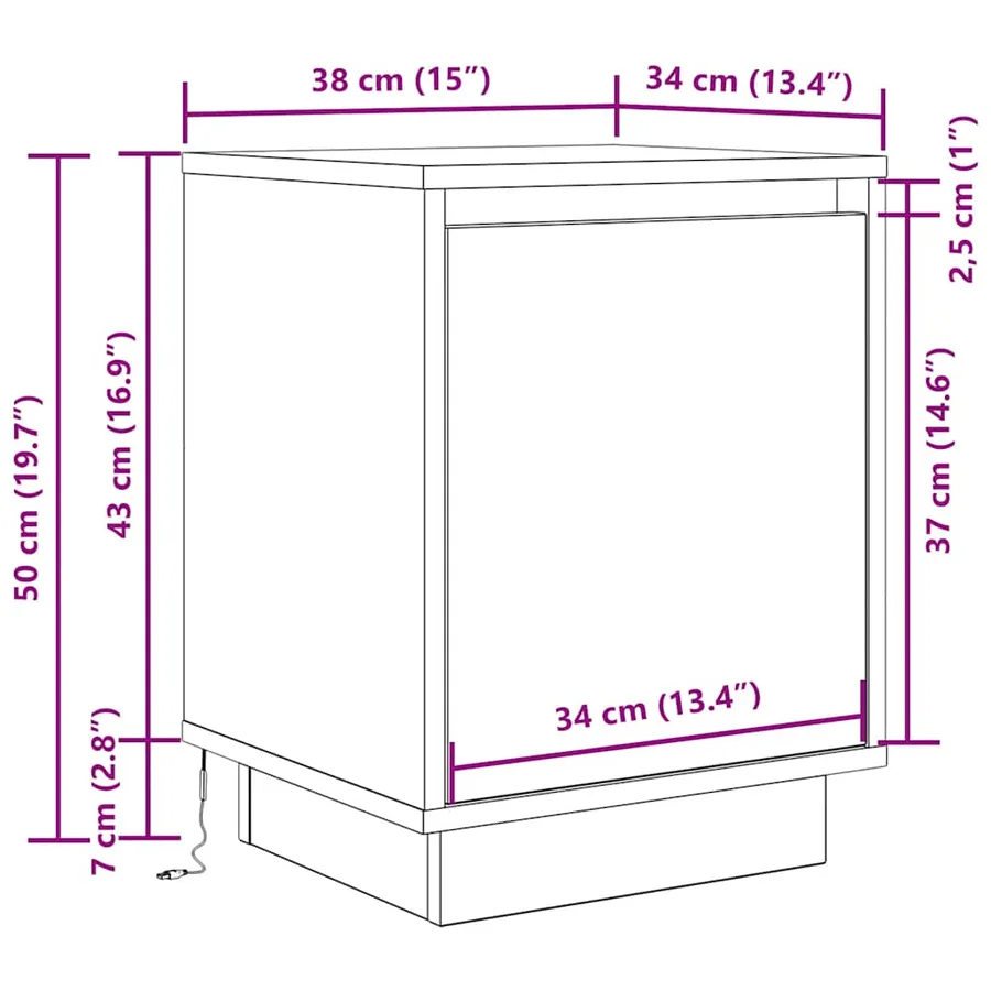 Table de chevet avec lumières LED chêne marron 38x34x50 cm - 14