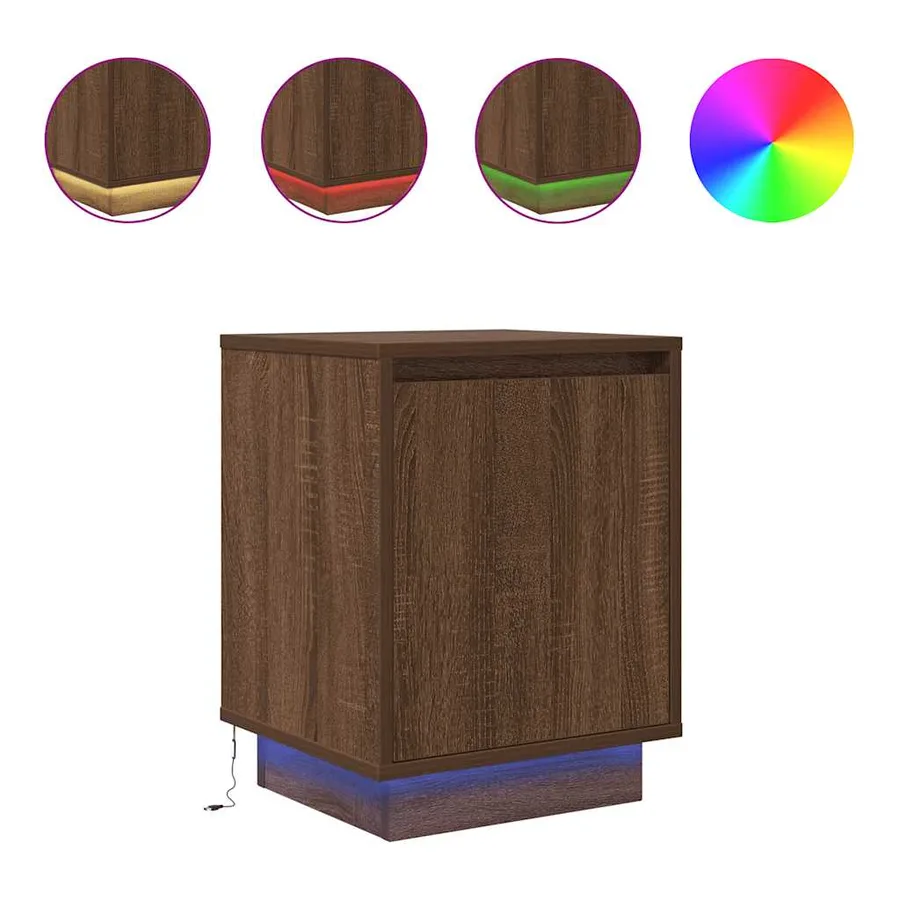 Table de chevet avec lumières LED chêne marron 38x34x50 cm - 2