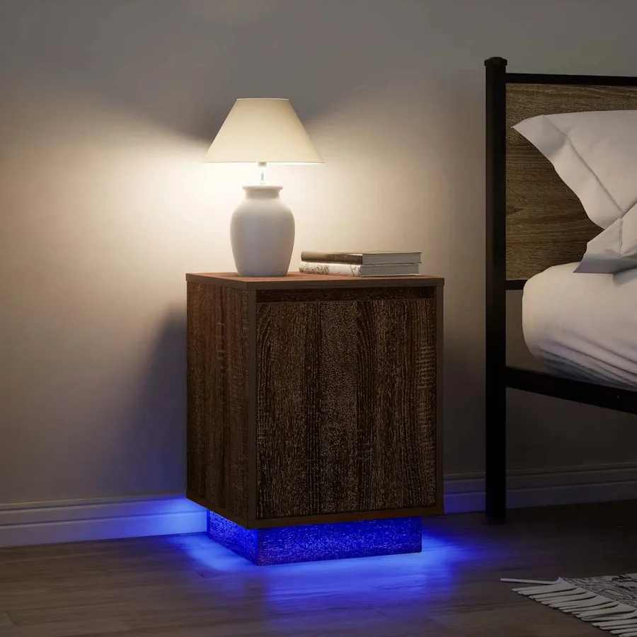Table de chevet avec lumières LED chêne marron 38x34x50 cm - 5