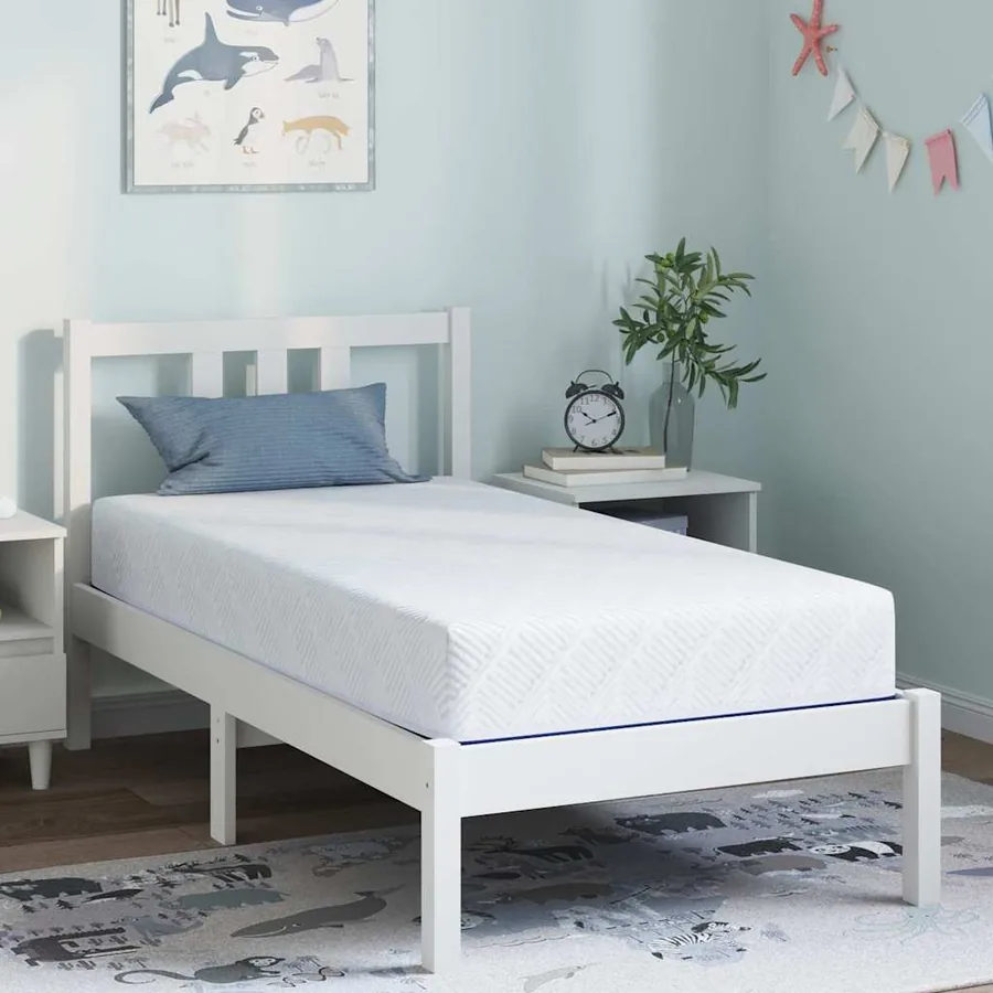 Matelas Blanc et Bleu 80 x 160 cm Tissu jacquard