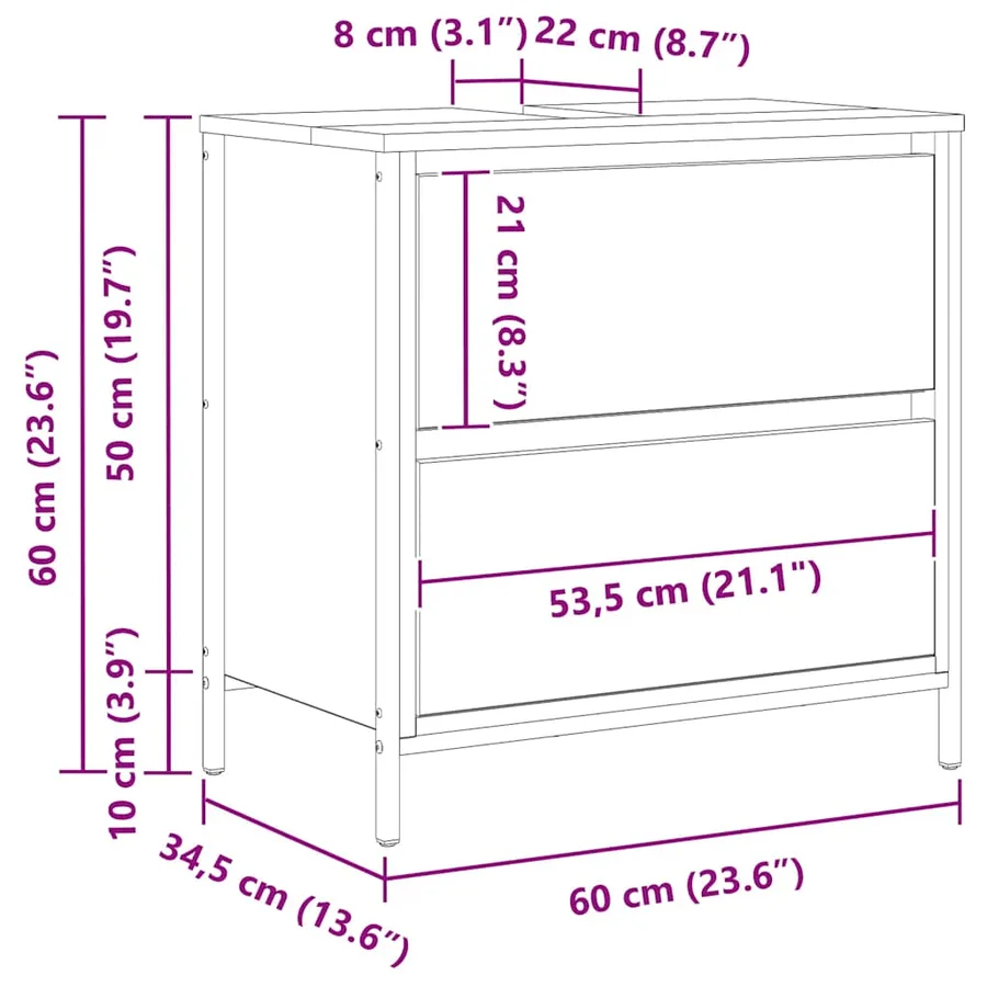Meuble de salle de bain lavabo et tiroirs chêne sonoma - 16