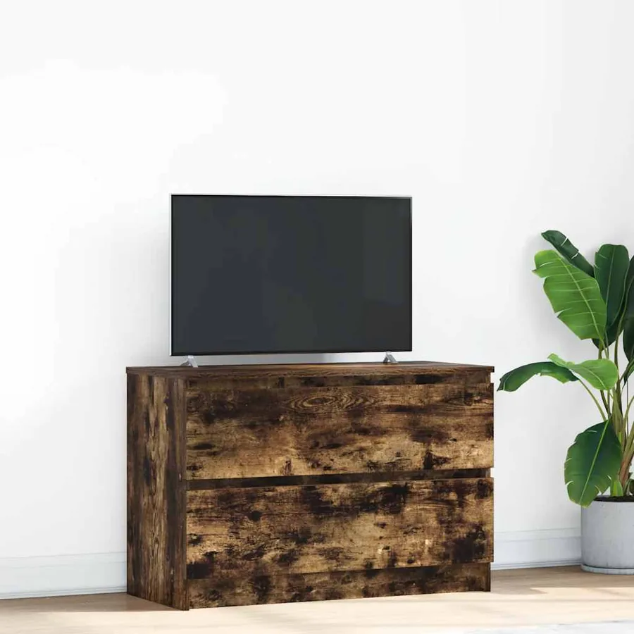 Meuble TV chêne fumé 80x35x54 cm bois d'ingénierie