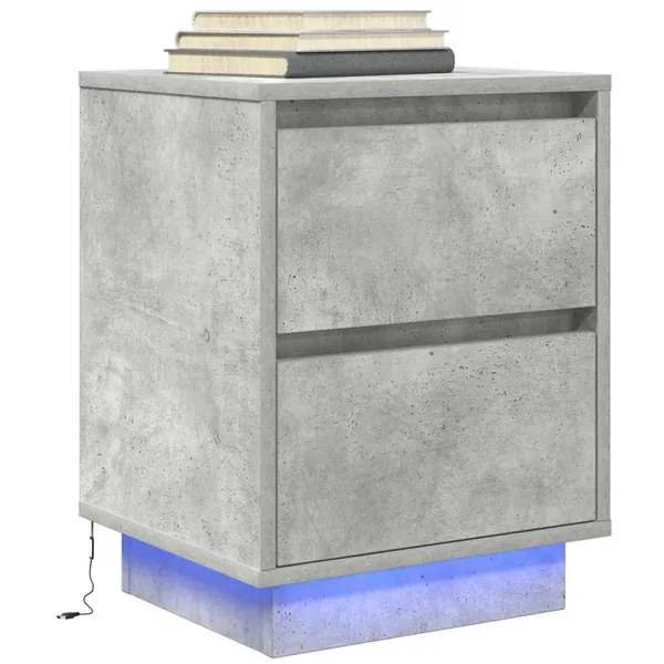 Table de chevet avec lumières LED gris béton 38x34x50 cm