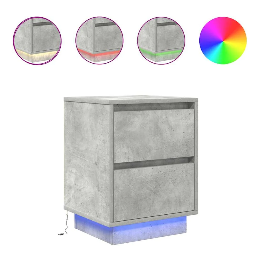 Table de chevet avec lumières LED gris béton 38x34x50 cm - 2