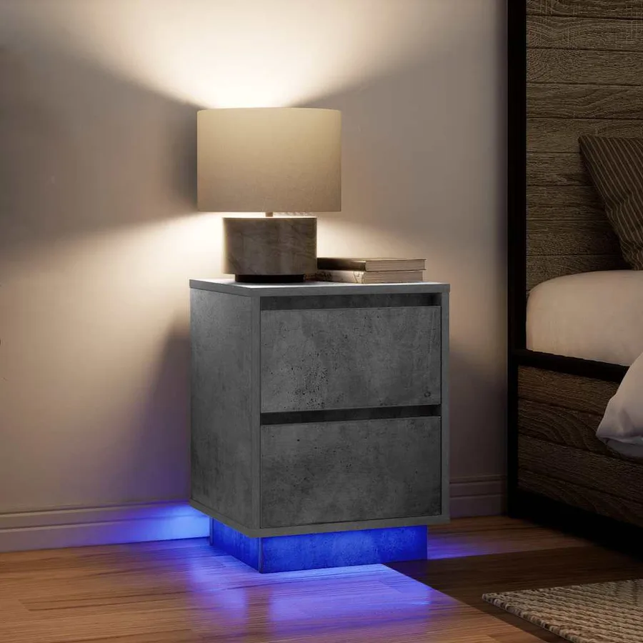 Table de chevet avec lumières LED gris béton 38x34x50 cm - 5