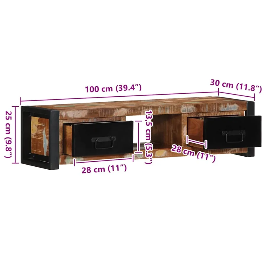 Meuble TV 100x30x25 cm Bois de récupération solide - 11
