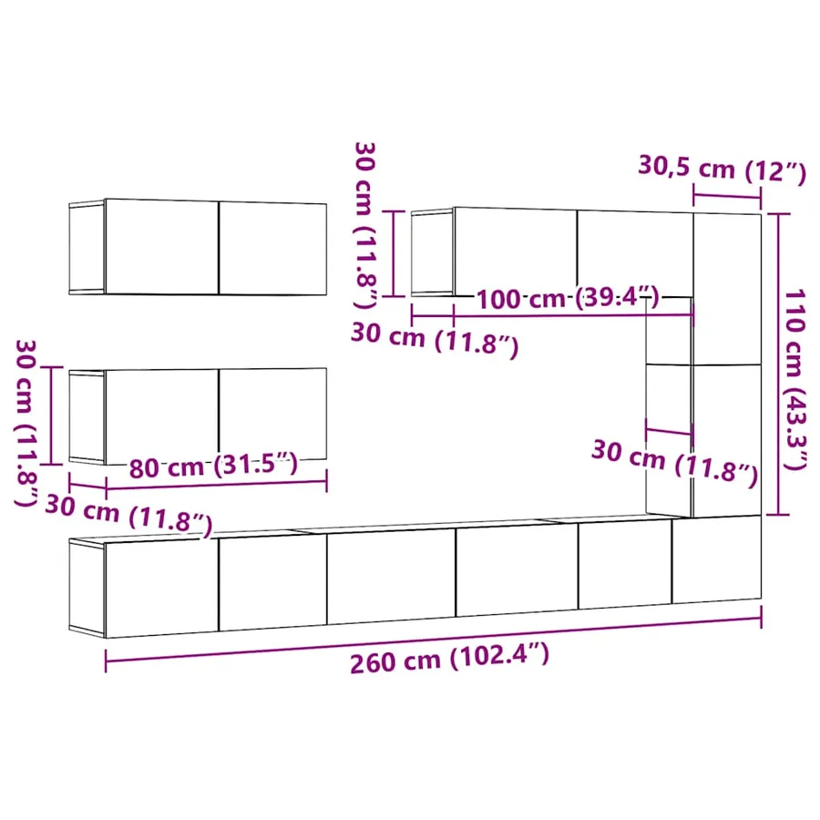 Ensemble de meuble TV mural 7 pcs vieux bois bois d'ingénierie - 11