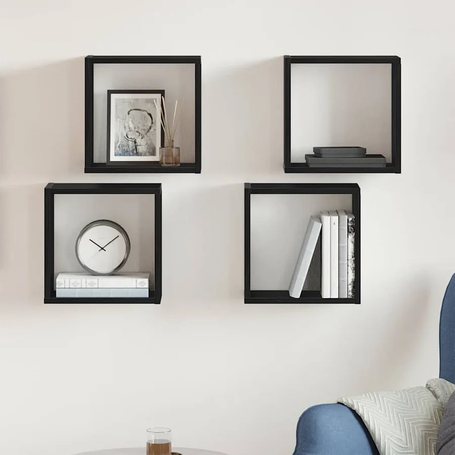 Étagères murales cubiques lot de 4 chêne noir 30 x 15 x 30 cm bois composite