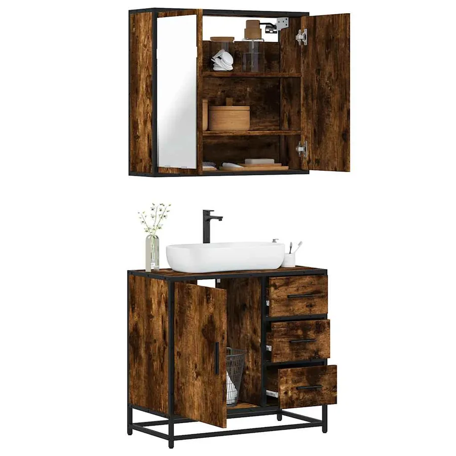 Ensemble de meubles de salle de bain 2 pcs Chêne fumé