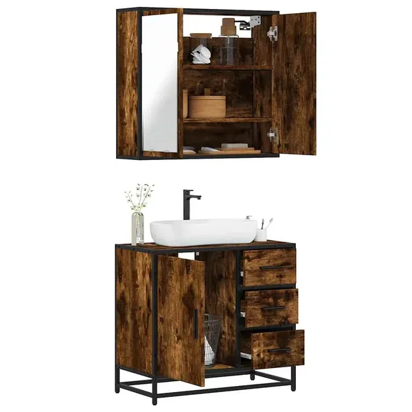 Ensemble de meubles de salle de bain 2 pcs Chêne fumé