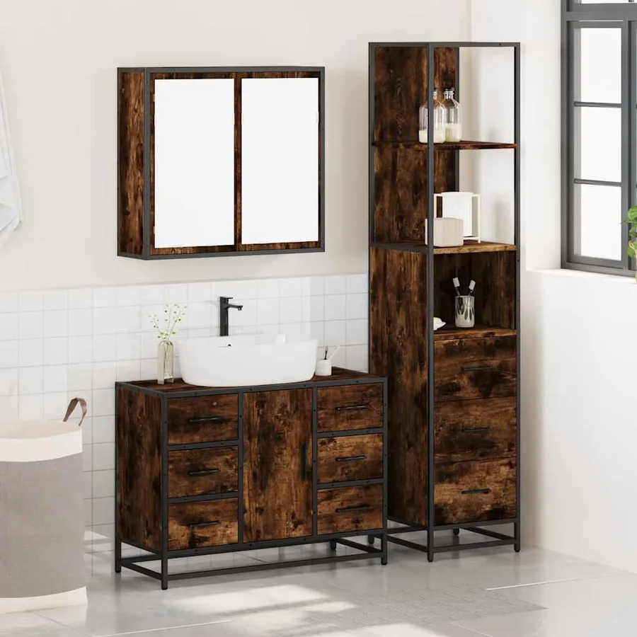Ensemble de meubles de salle de bain 3 pcs Chêne fumé - 3
