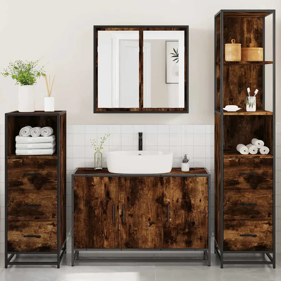 Ensemble meubles salle de bain 4 pcs chêne fumé bois ingénierie - 4