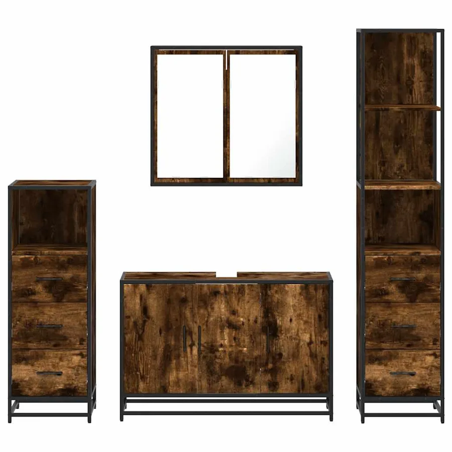 Ensemble meubles salle de bain 4 pcs chêne fumé bois ingénierie - 5