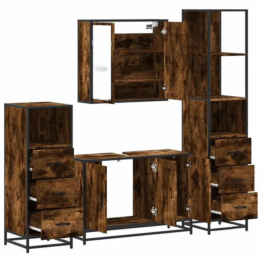 Ensemble meubles salle de bain 4 pcs chêne fumé bois ingénierie - 6