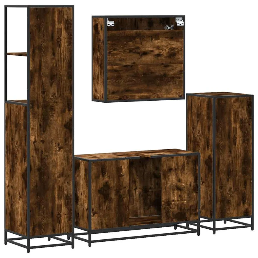 Ensemble meubles salle de bain 4 pcs chêne fumé bois ingénierie - 8