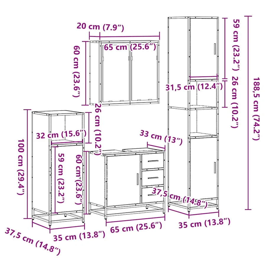 Ensemble de meubles de salle de bain 4 pcs chêne sonoma - 11