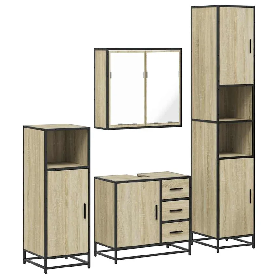 Ensemble de meubles de salle de bain 4 pcs chêne sonoma - 2