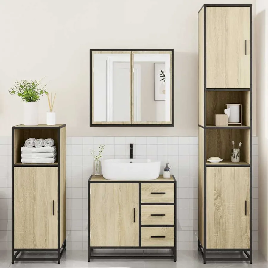 Ensemble de meubles de salle de bain 4 pcs chêne sonoma - 3
