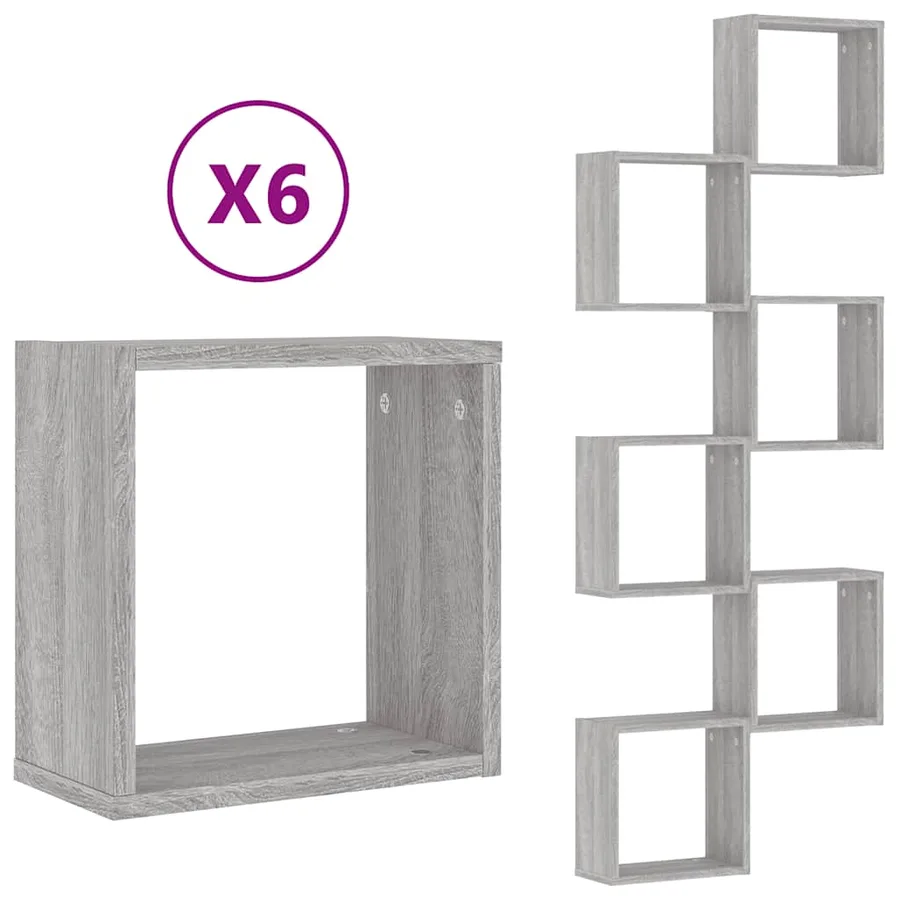 Étagères cube murales 6 pcs sonoma gris 30x15x30 cm - 2