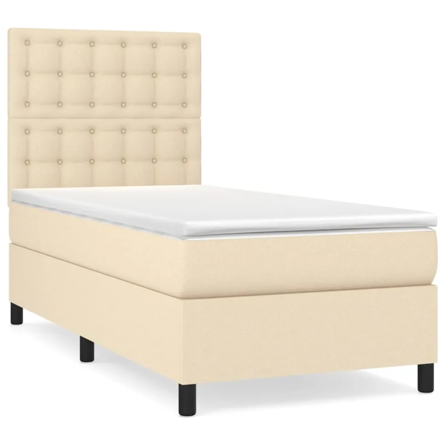 Sommier à lattes de lit avec matelas Crème 90x200 cm Tissu - 2