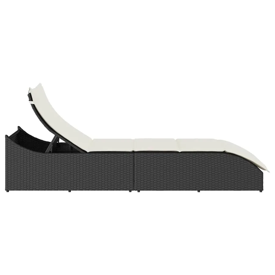 Chaise longue pliante coussin et rangement gris résine tressée - 102