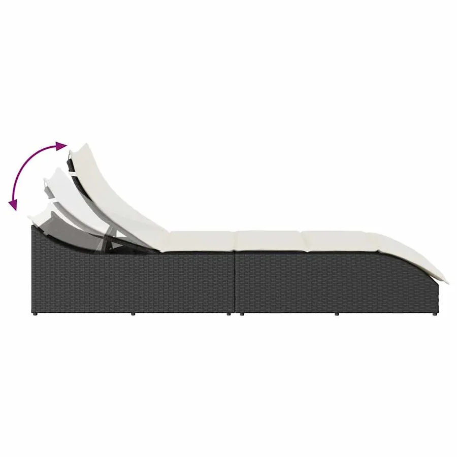 Chaise longue pliante coussin et rangement gris résine tressée - 104