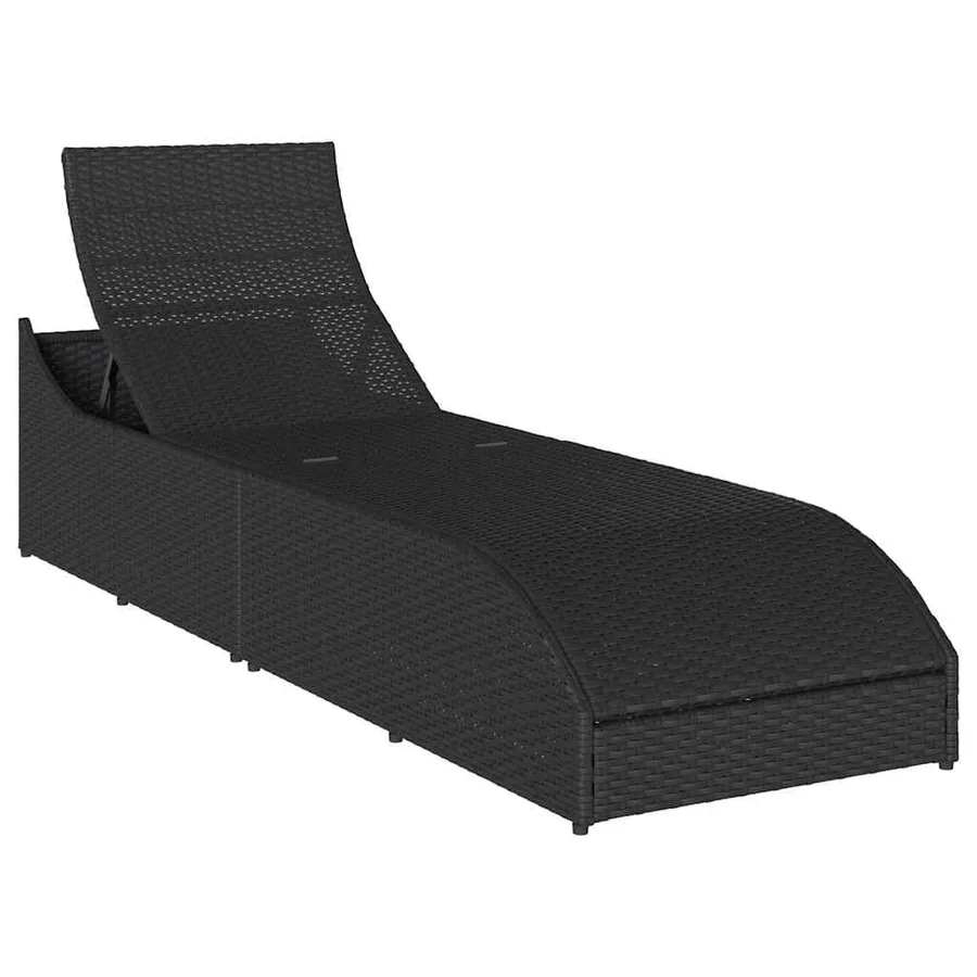 Chaise longue pliante coussin et rangement gris résine tressée - 106