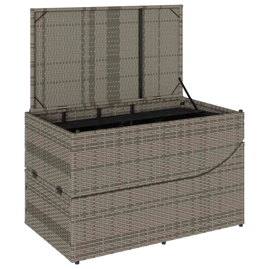 Chaise longue pliante coussin et rangement gris résine tressée - 11