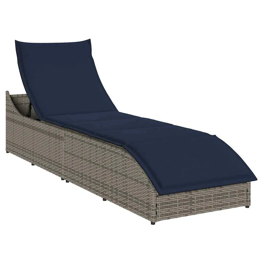 Chaise longue pliante coussin et rangement gris résine tressée - 113