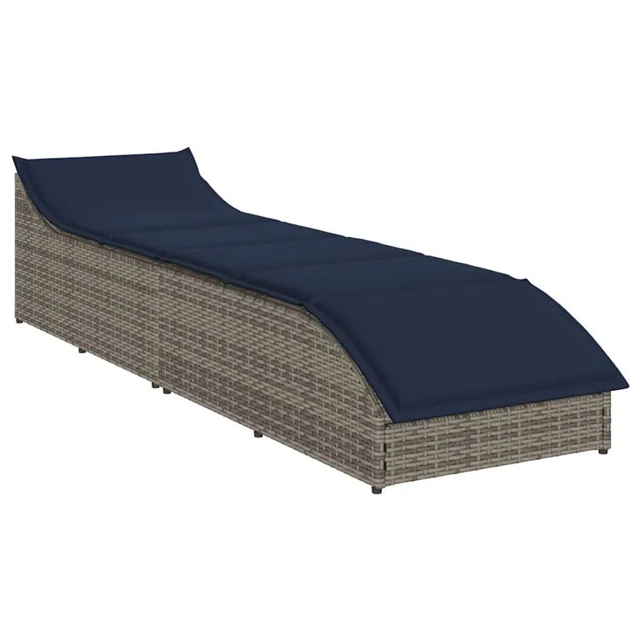Chaise longue pliante coussin et rangement gris résine tressée - 116