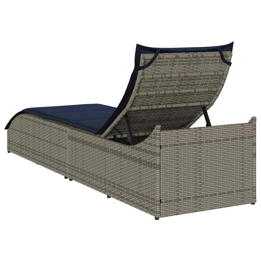 Chaise longue pliante coussin et rangement gris résine tressée - 119