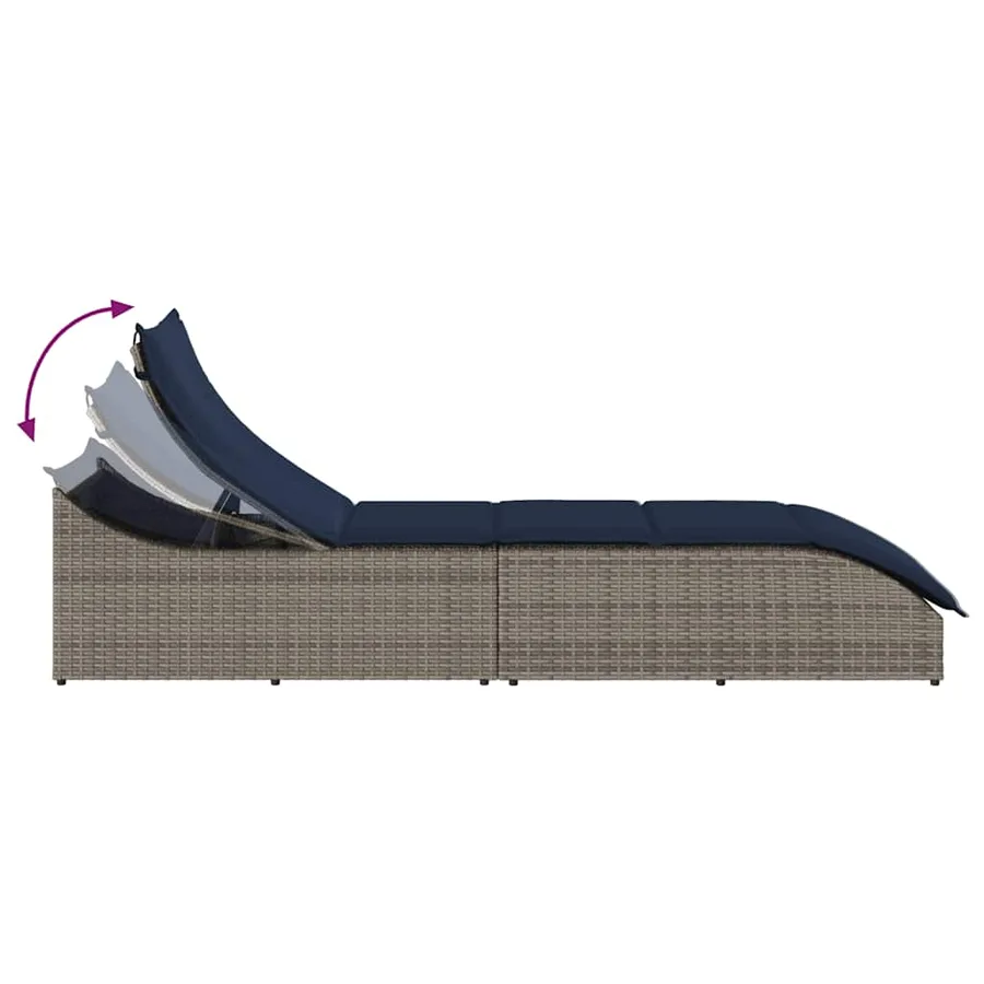 Chaise longue pliante coussin et rangement gris résine tressée - 120