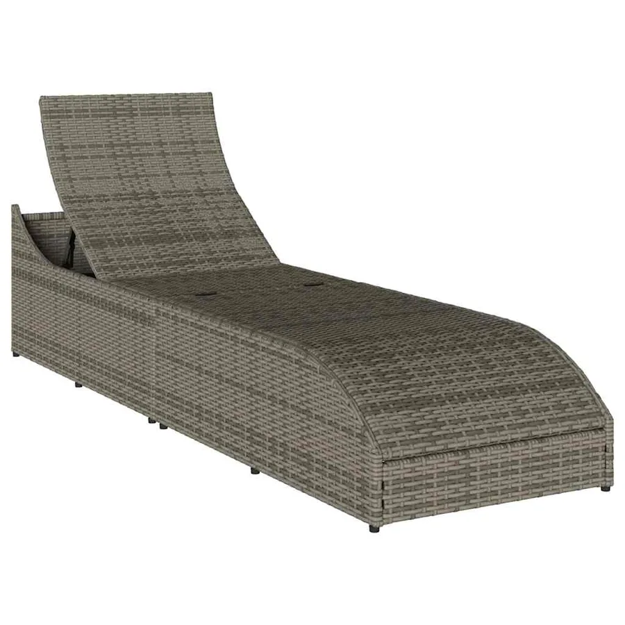 Chaise longue pliante coussin et rangement gris résine tressée - 122