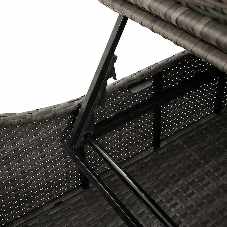 Chaise longue pliante coussin et rangement gris résine tressée - 125