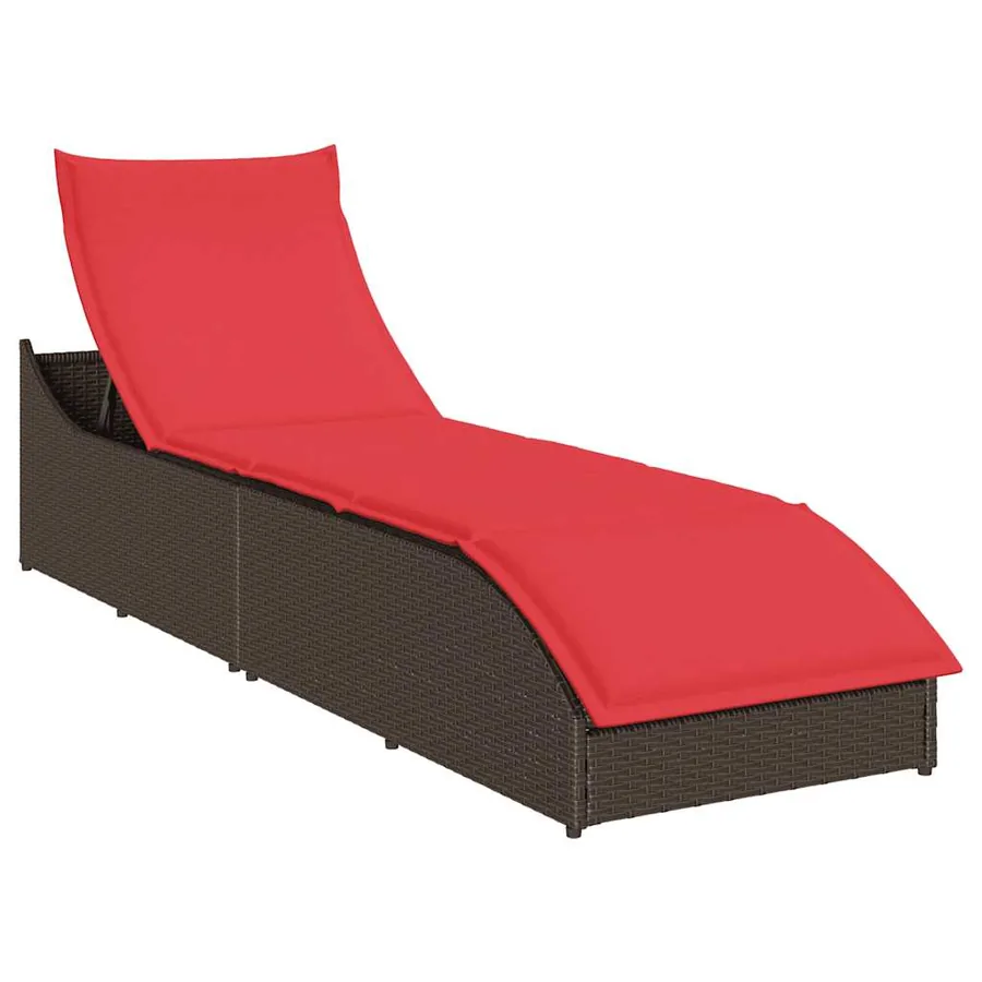 Chaise longue pliante coussin et rangement gris résine tressée - 17