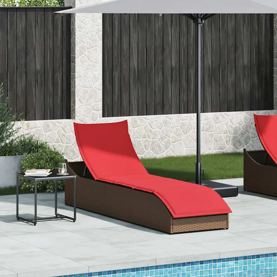 Chaise longue pliante coussin et rangement gris résine tressée - 18