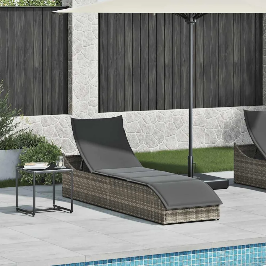 Chaise longue pliante coussin et rangement gris résine tressée - 2