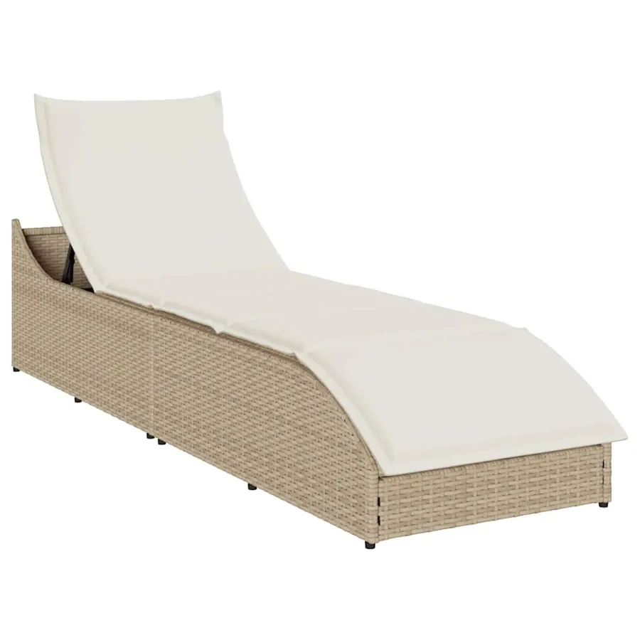 Chaise longue pliante coussin et rangement gris résine tressée - 33
